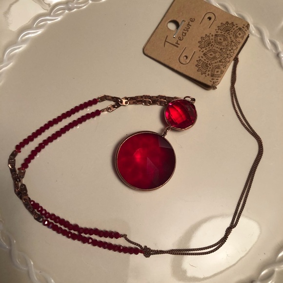 ❤️ Faceted Faux Red Gem Statement Necklace❤️ - Picture 9 of 12